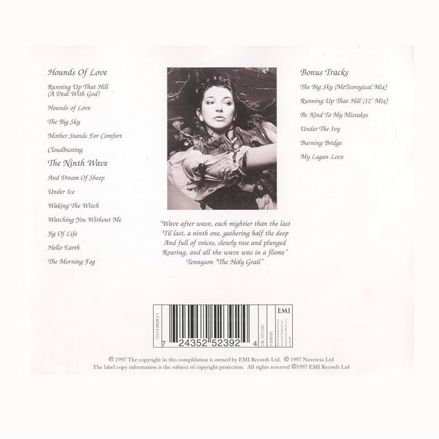Présentation de la pochette de vinyle verso de Hounds of Love de Kate Bush