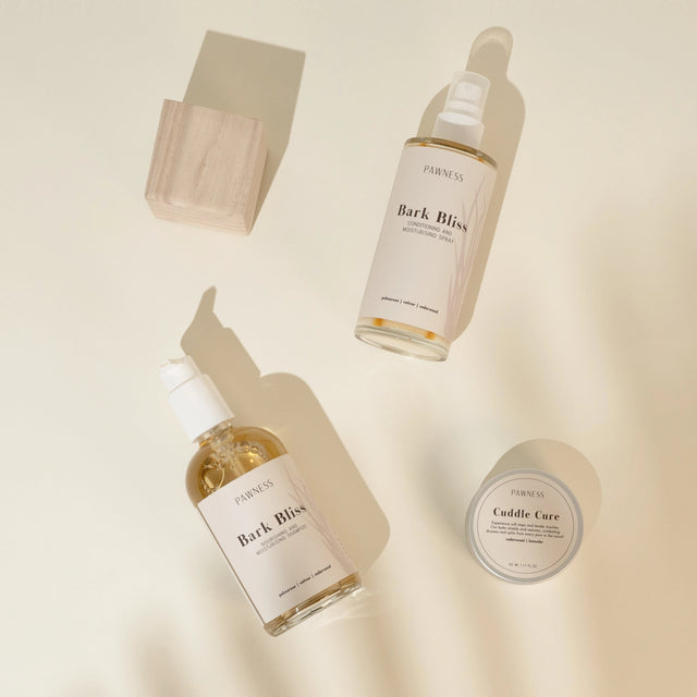 Présentation du kit de soins pour chien avec baume pour truffe et coussinets 