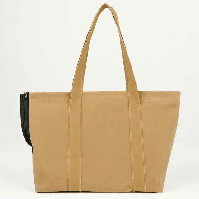 Présentation de dos du sac de transport pour chien moutarde Bruno Society