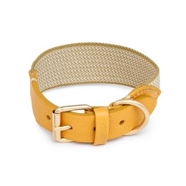 Collier jaune en tissu et cuir pour chien