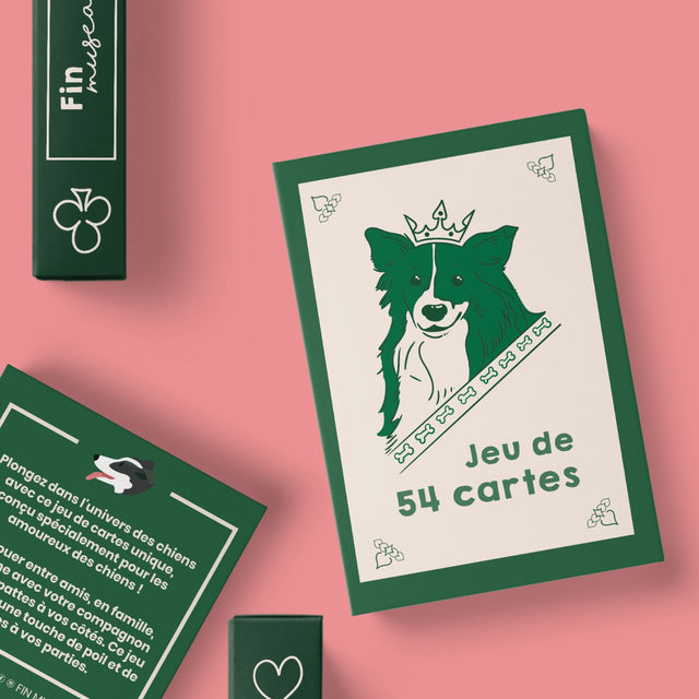 Boîte de jeu de 54 cartes avec illustration chiens 