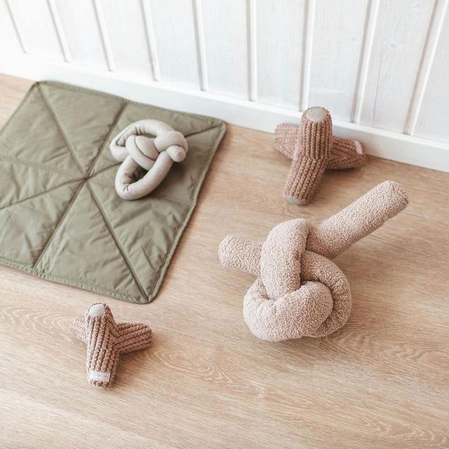 Mise en situation de plusieurs jouets pour chien dans un salon